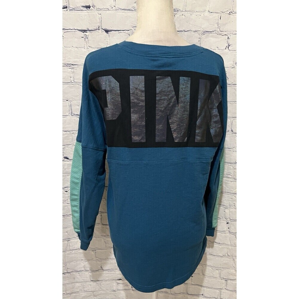 PINK Women's Blue Lightweight Mesh Long Sleeve Crewneck Sweatshirt - Size Small - Picture 4 of 7